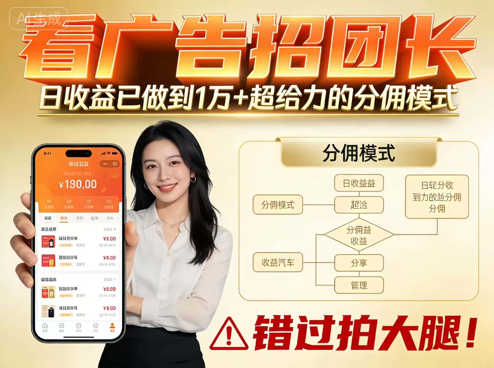 看广告招团长，团队收益已做到日入1万，分佣模式超给力，错过拍大腿-优优云创网
