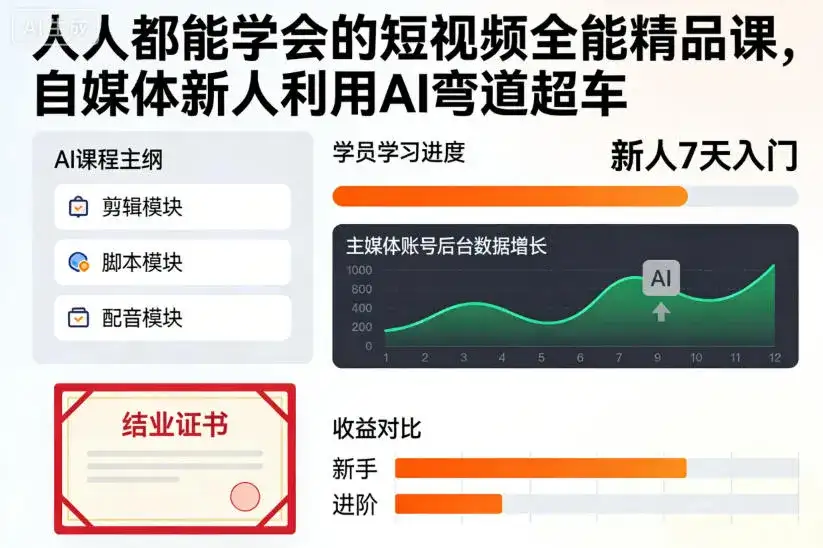 人人都能学会的短视频全能精品课,自媒体新人利用AI弯道超车 人人都能学会的短视频全能精品课,自媒体新人利用AI弯道超车