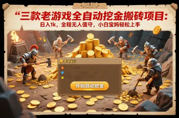 三款老游戏全自动挖金搬砖项目:日入1k,全程无人值守,小白宝妈轻松上手【揭秘】 三款老游戏全自动挖金搬砖项目:日入1k,全程无人值守,小白宝妈轻松上手【揭秘】