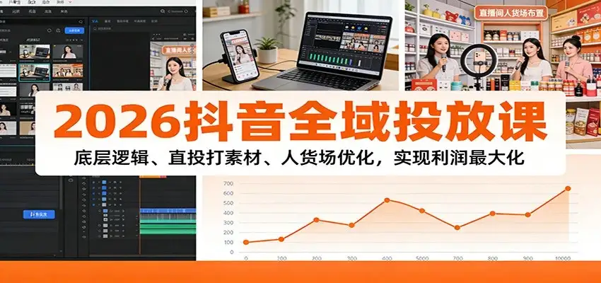 2026抖音全域投放课:底层逻辑、直投打素材、人货场优化,实现利润最大化 2026抖音全域投放课:底层逻辑、直投打素材、人货场优化,实现利润最大化