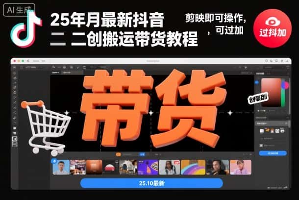 25年10月最新抖音二创搬运带货教程，剪映即可操作，可过抖加-优优云创网