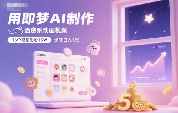 用即梦AI制作治愈系动画视频,16个视频涨粉13W,保守日入5张 用即梦AI制作治愈系动画视频,16个视频涨粉13W,保守日入5张