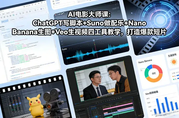 AI电影大师课：ChatGPT写脚本+Suno做配乐+Nano Banana生图+Veo生视频，打造爆款短片-优优云创网