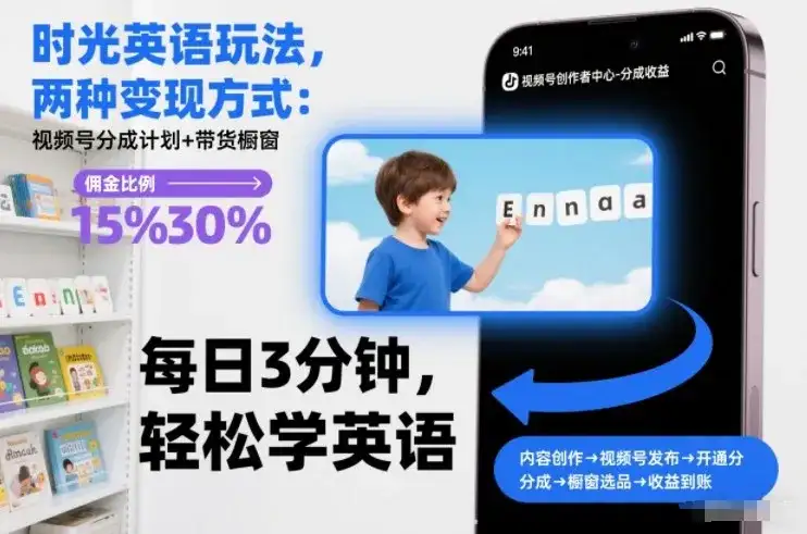 时光英语玩法，两种变现方式：视频号分成计划+带货橱窗-优优云创网