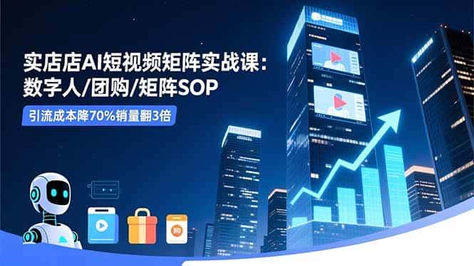 （16539期）实体店AI短视频矩阵实战课：数字人/团购/矩阵SOP，引流成本降70%销量翻3倍-优优云创网