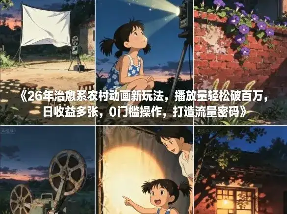 26年治愈系农村动画新玩法，播放量轻松破百万，日收益多张，0门槛操作，打造流量密码-优优云创网
