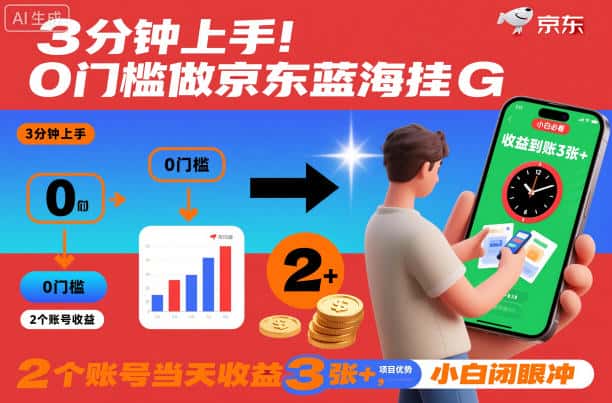 3分钟上手！0门槛做京东蓝海全自动掘金，2个账号当天收益3张+，小白闭眼冲【揭秘】-优优云创网