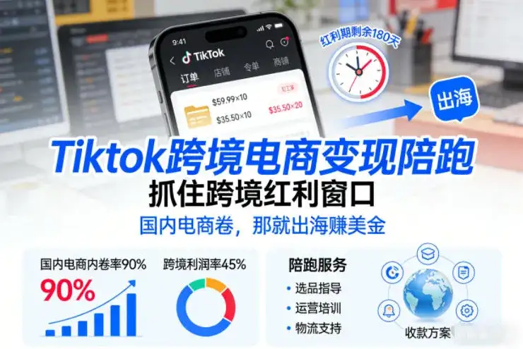 Tiktok跨境电商变现陪跑，抓住跨境红利窗口，国内电商卷，那就出海賺美金-优优云创网