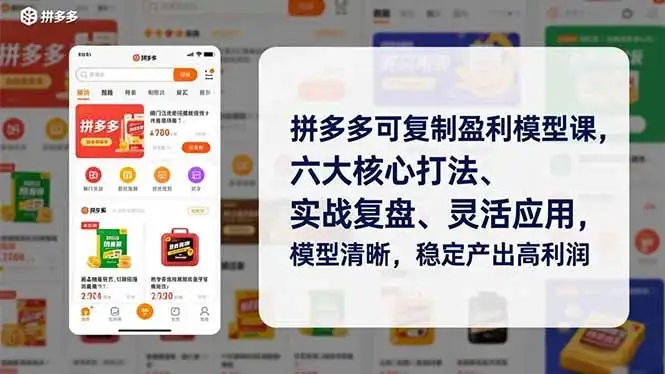 拼多多可复制盈利模型课，六大核心打法、实战复盘、灵活应用，模型清晰，稳定产出高利润-优优云创网