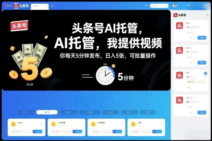 头条号AI托管，我提供视频，你每天5分钟发布，日入5张，可批量操作【揭秘】-优优云创网