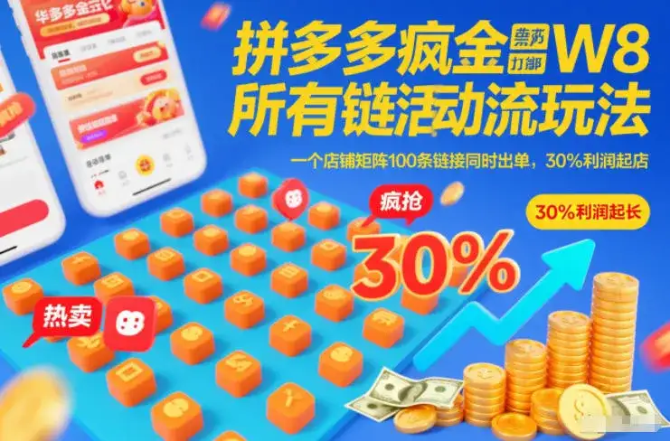 拼多多疯狂活动流玩法，所有链接全部打标，一个店铺矩阵100条链接同时出单，30%利润起店-优优云创网