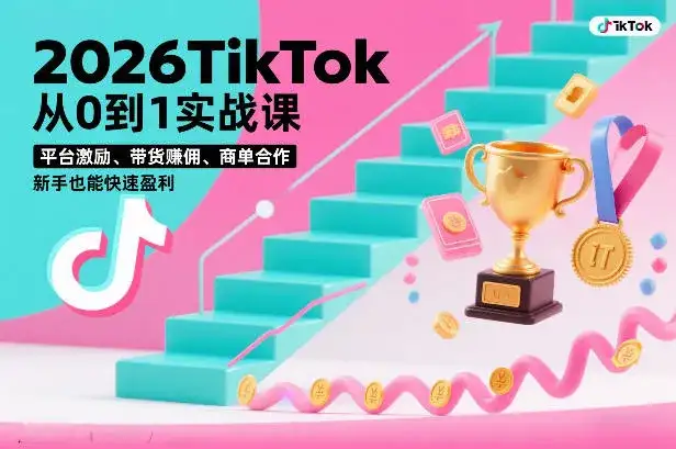 2026TikTok从0到1实战课，平台激励、带货賺佣、商单合作，新手也能快速盈利（3天直播课）-优优云创网